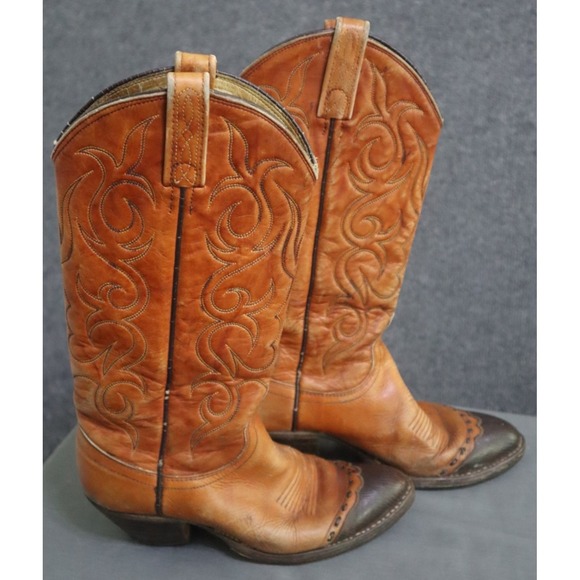 Dan Post Shoes - Dan Post Cowboy Boots Women 6C Tan Leather Exotic Snip Toe Rodeo Cowgirl Western